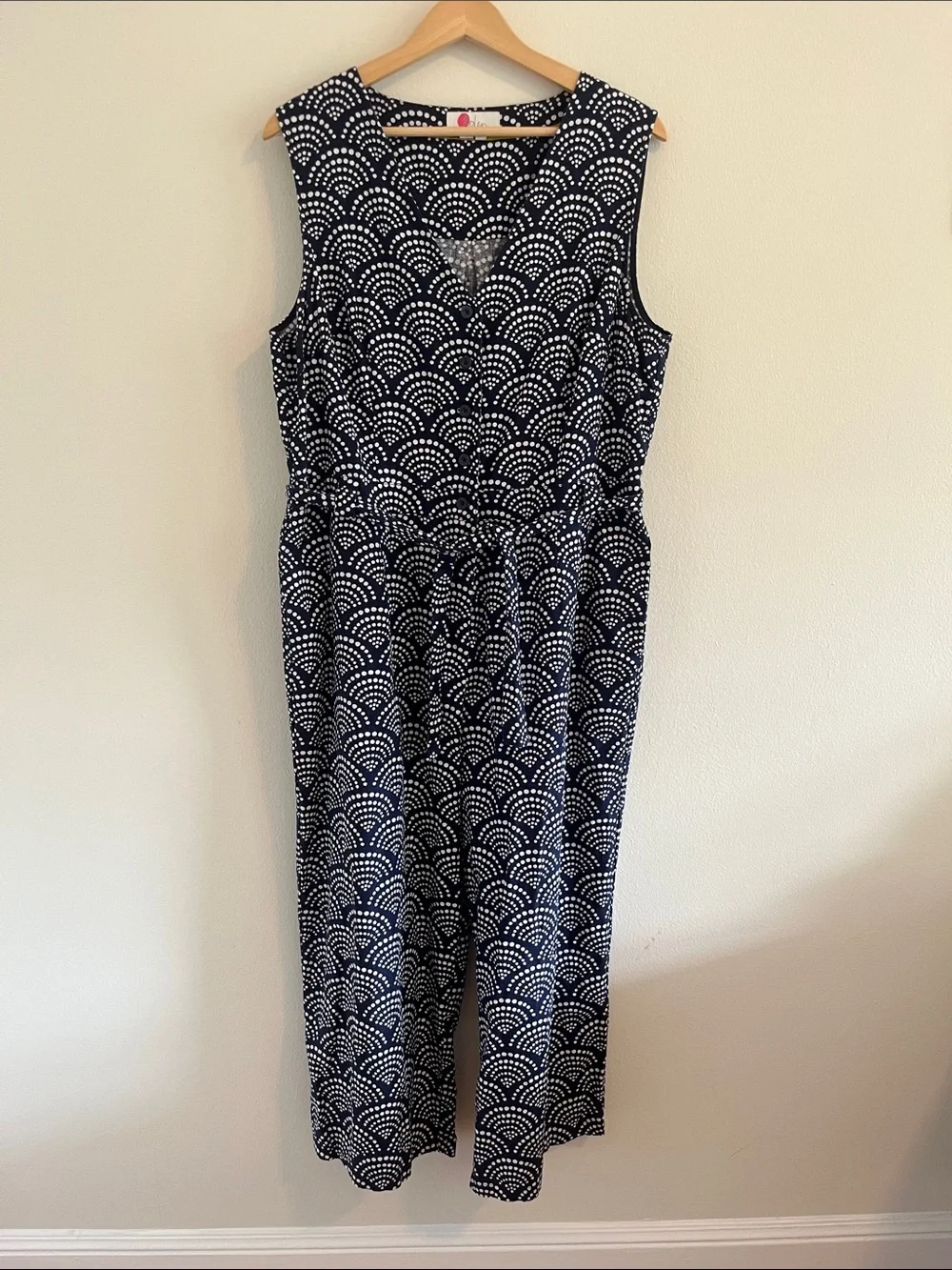 Boden Navy Blue Patterned Sleeveless Jumpsuit with Pockets